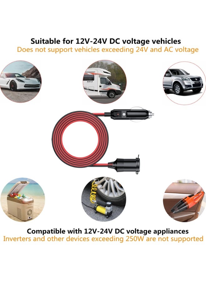 fantasize سلك تمديد ولاعة السجائر بطول 13 قدم، قابس ولاعة السجائر 12V 24V إلى مقبس 16AWG سلك تمديد ثقيل مع فيوز 15A ومؤشر LED موصل مقبس AUX لولاعة السجائر في السيارة - Image 5